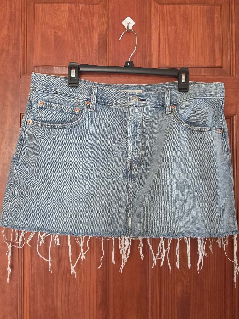 Levi's Light Blue Denim Mini Skirt with Raw Fringe Hem